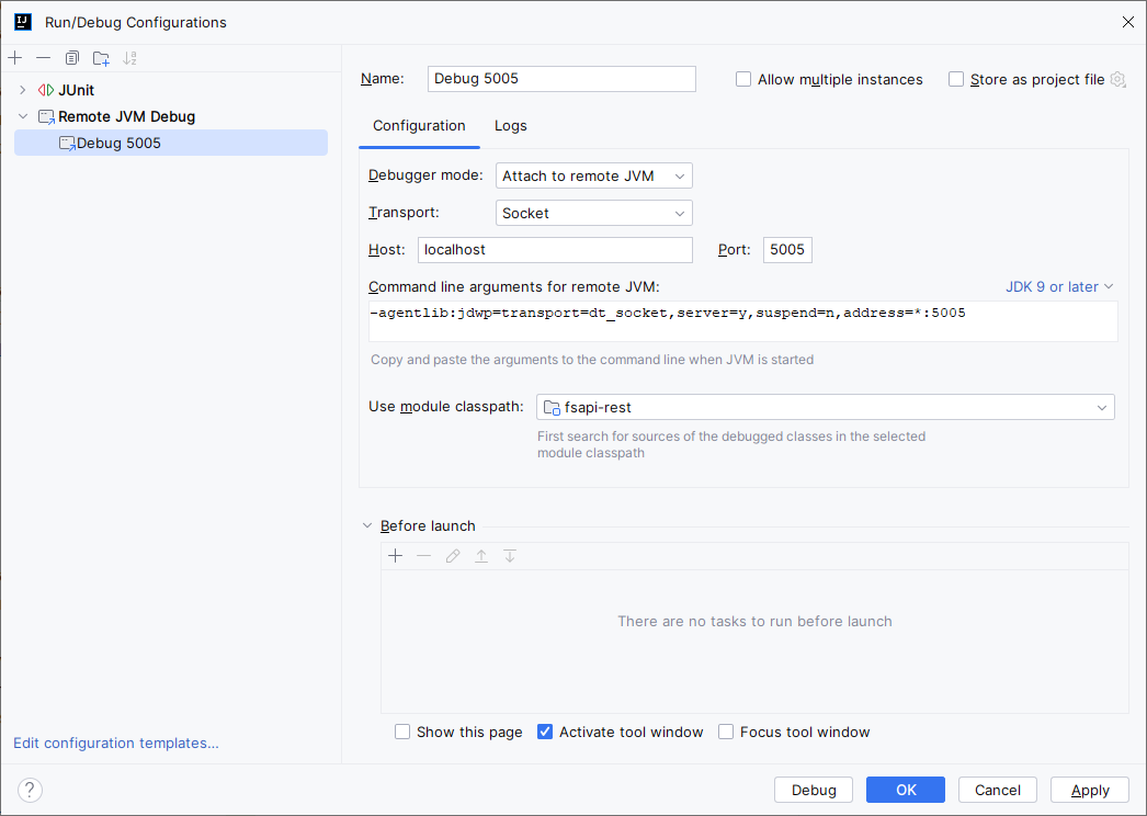 Remote JVM Debug Configuration